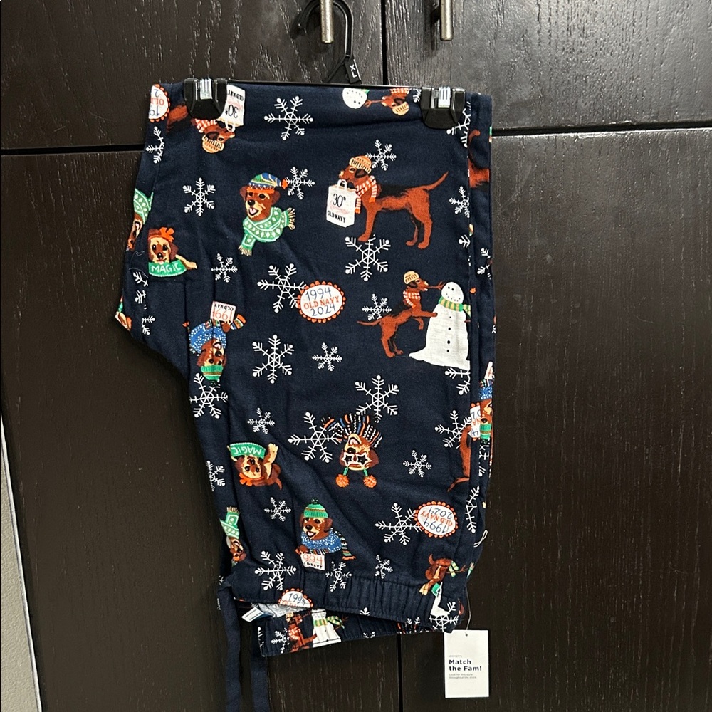 NWT Old Navy Festive Navy Blue Pajama Pants with Holiday Print- Size L